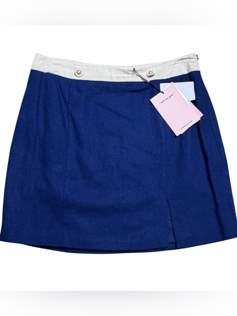 Avec Les Filles Mini Skirt NWT Size Small Pearl Button Linen Blend